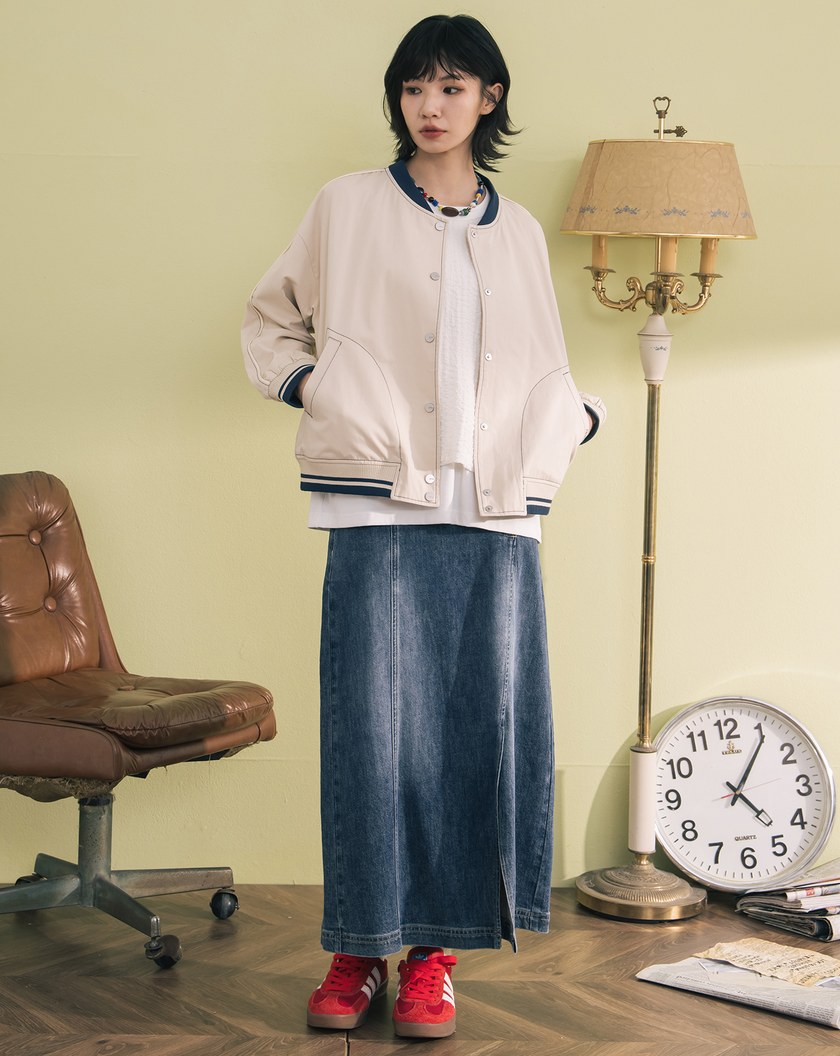 配色線條裝飾棒球外套(兩色)