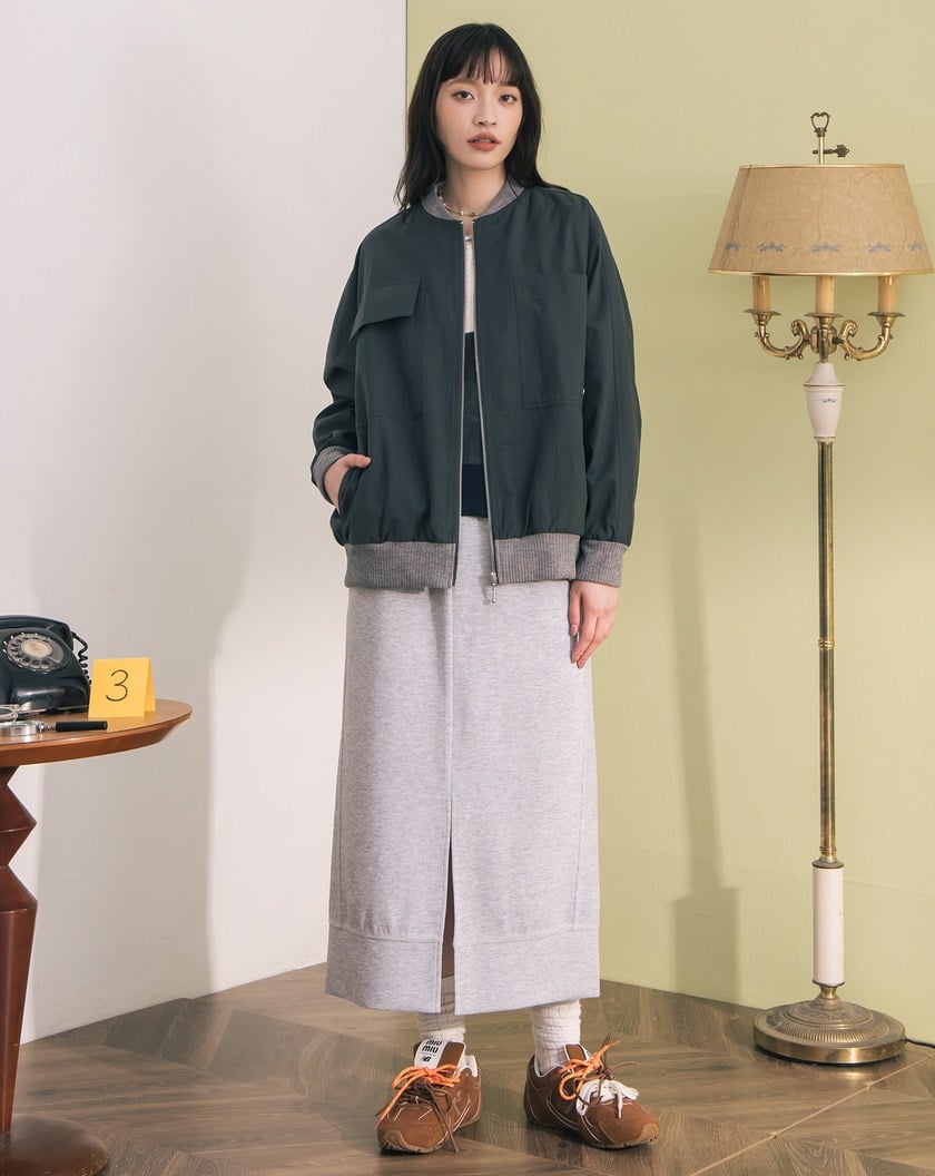 異材質拼接棒球領連袖外套(兩色)