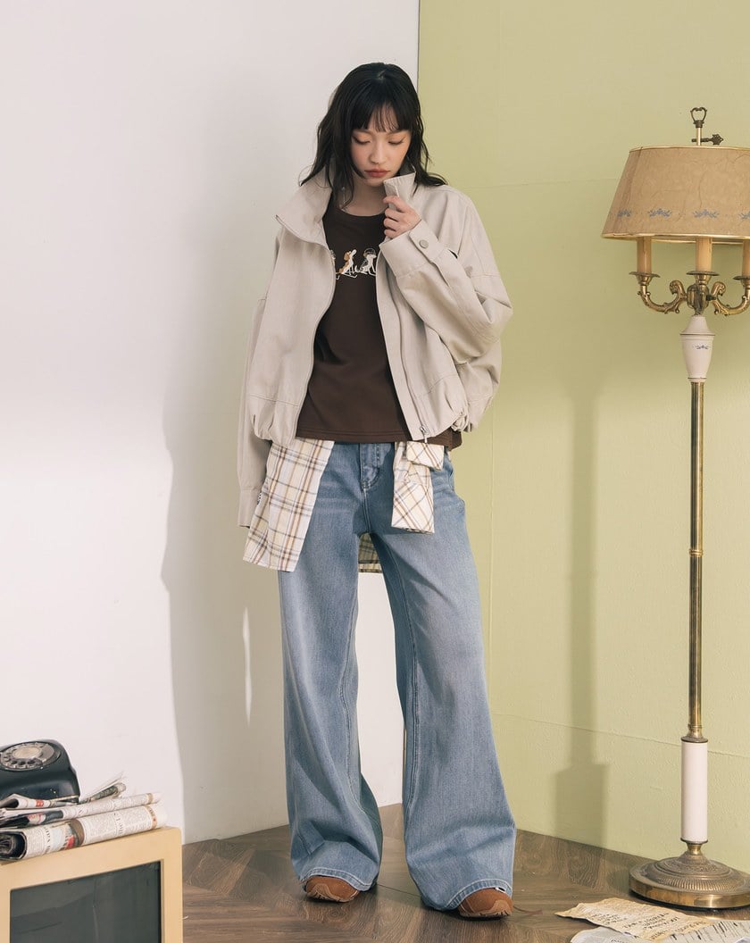 斑駁水洗率性立領廓型外套(兩色)