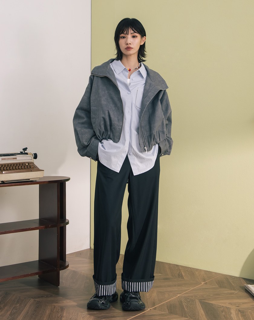 斑駁水洗率性立領廓型外套(兩色)