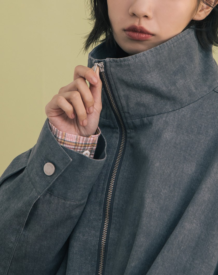 斑駁水洗率性立領廓型外套(兩色)