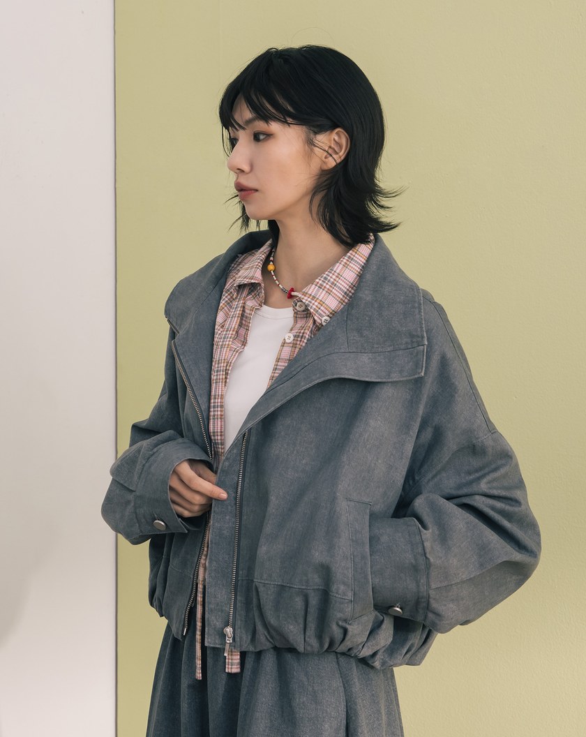 斑駁水洗率性立領廓型外套(兩色)