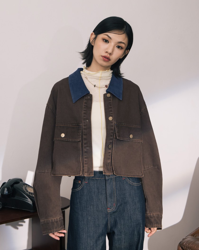 A｜復古風立體彎刀袖水洗牛仔外套(兩色)