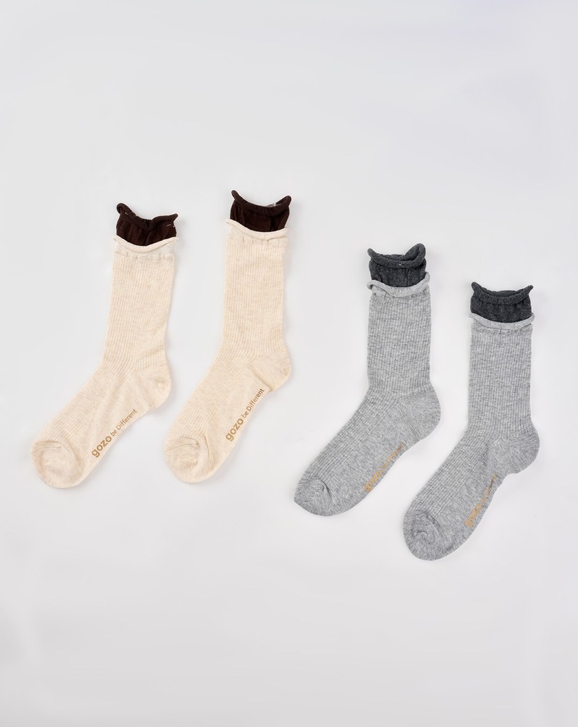 假兩層拼接坑條長襪(兩色)