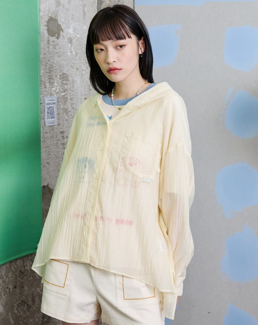 ➤涼感天絲皺皺透膚遮陽連帽襯衫(兩色)