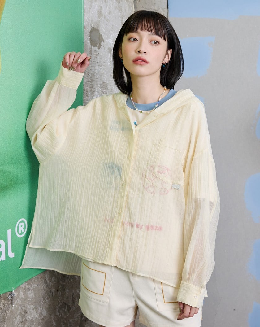 ➤涼感天絲皺皺透膚遮陽連帽襯衫(兩色)