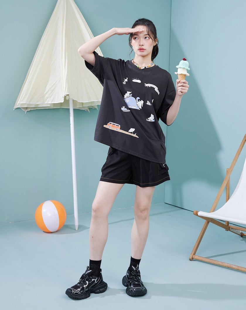 ➤音樂撥放器水洗涼感工裝短褲(兩色)