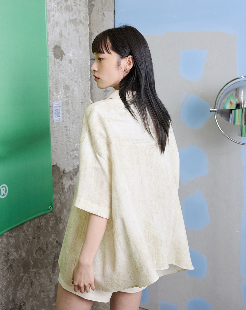 復古暈染傘狀造型短袖襯衫(兩色)