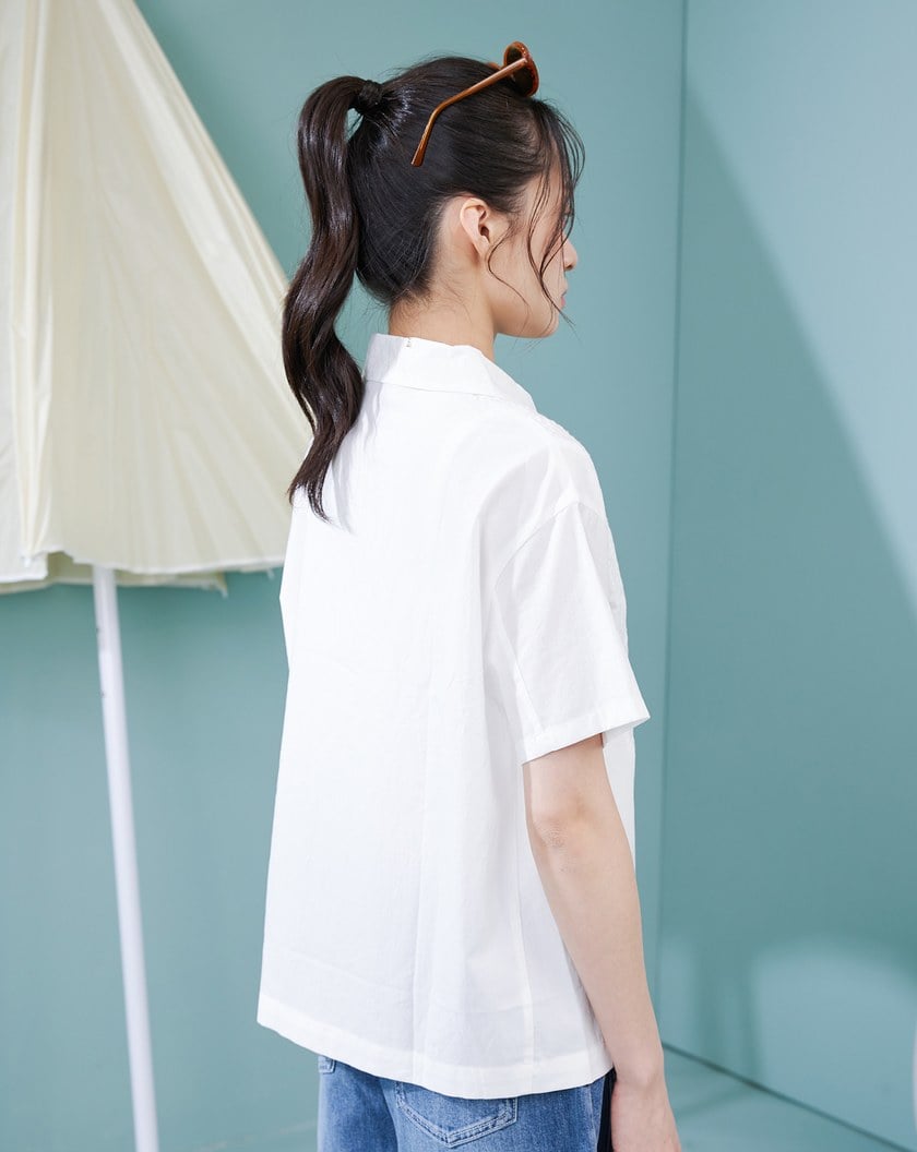 雪紡繡花拼接天絲襯衫(兩色)