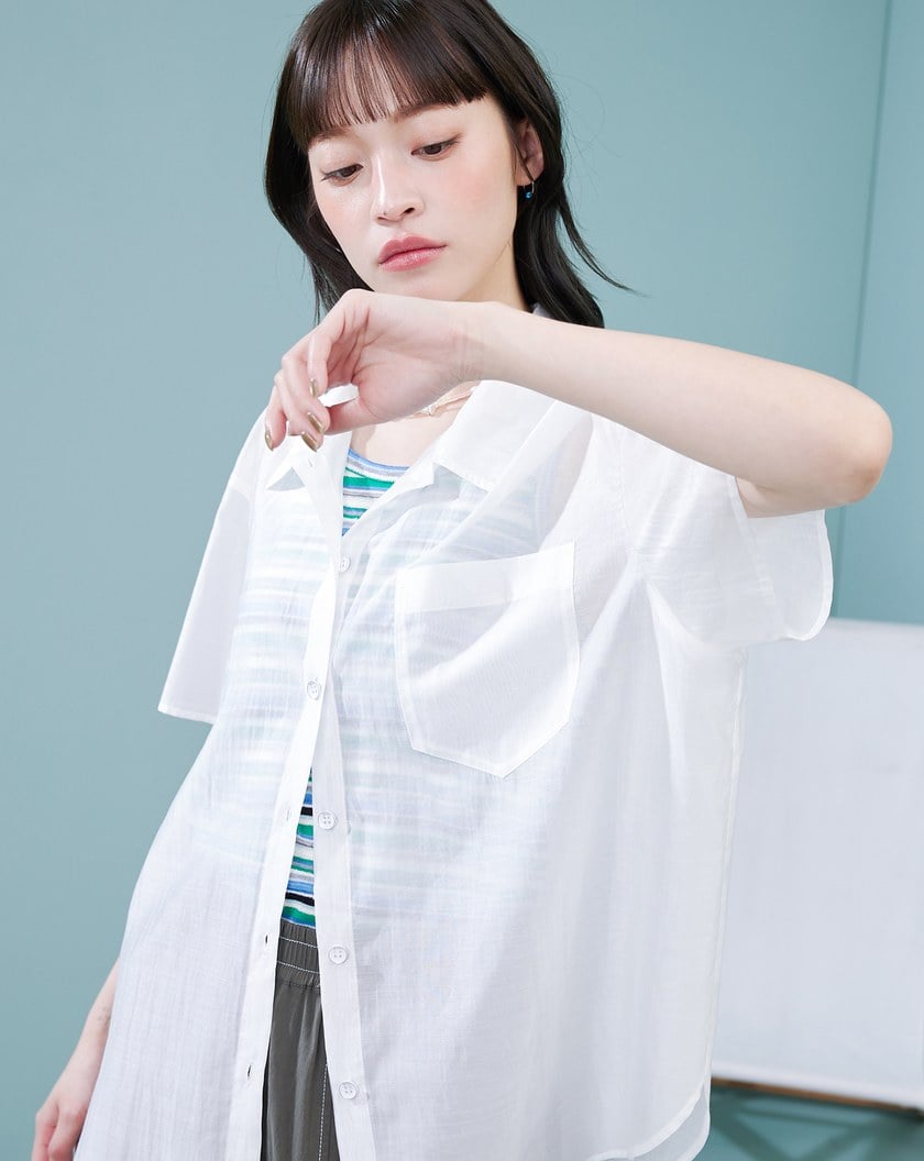 涼感天絲透膚繭型短袖襯衫(兩色)