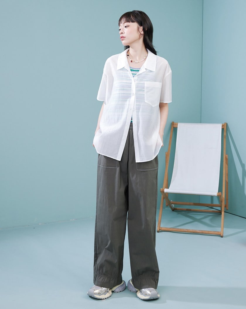 涼感天絲透膚繭型短袖襯衫(兩色)