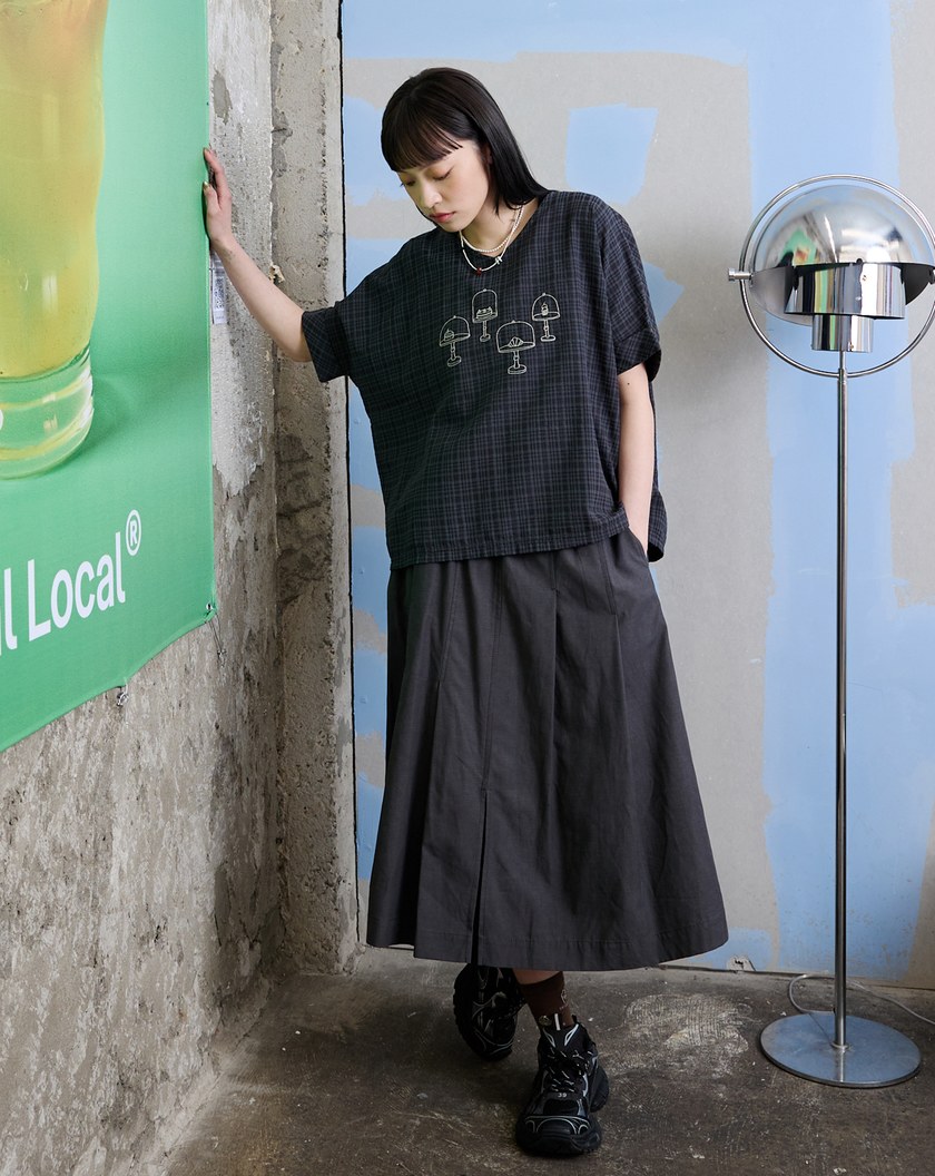 蛋糕展示架格紋抗皺連袖上衣(兩色)