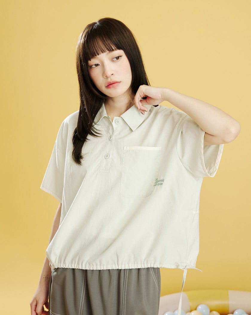 涼感天絲刺繡綁帶寬版短袖襯衫(兩色)