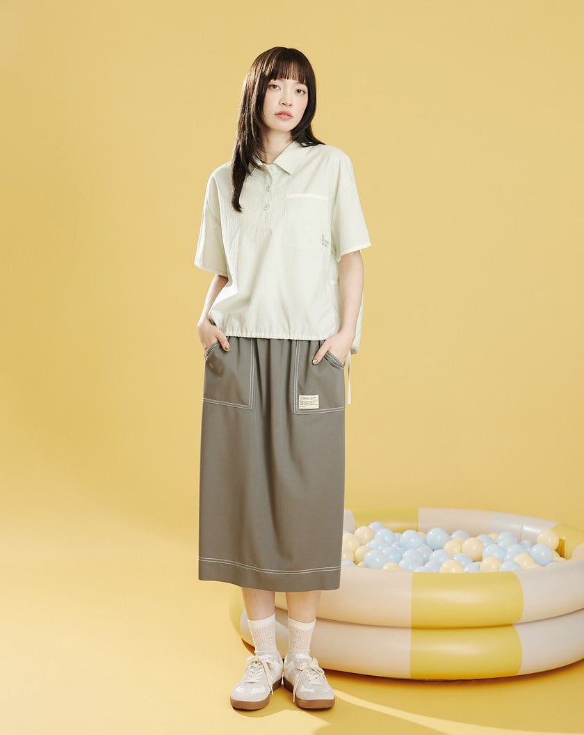 涼感天絲刺繡綁帶寬版短袖襯衫(兩色)