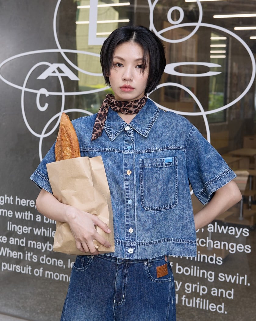 雪花水洗短版牛仔襯衫(兩色)