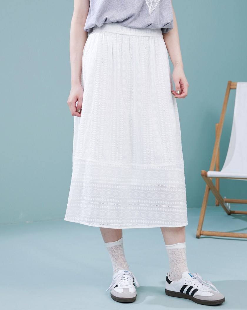兩件式雪紡繡花鬆緊傘裙(兩色)