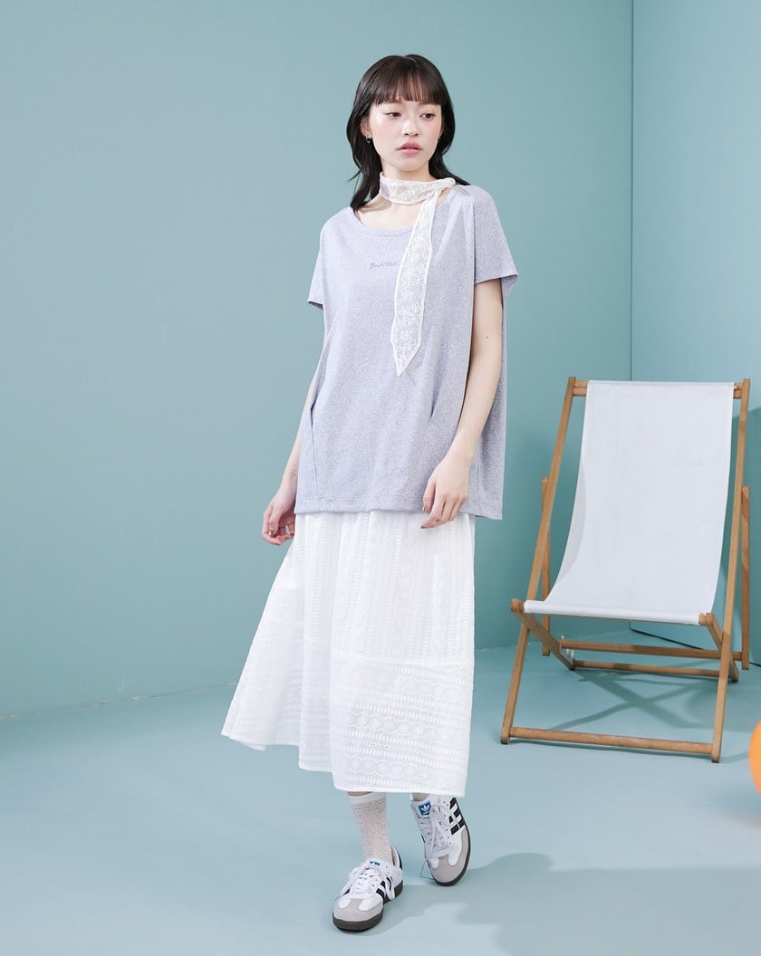 兩件式雪紡繡花鬆緊傘裙(兩色)