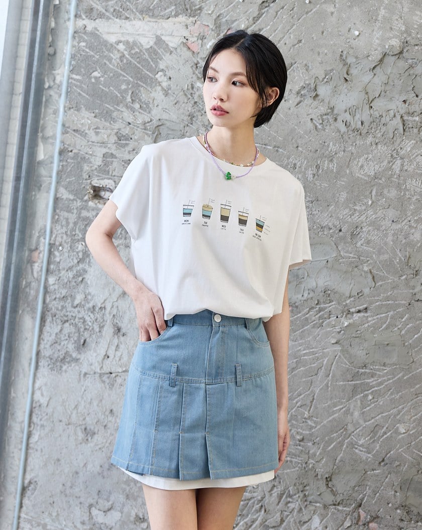 牛仔百褶短裙(附襯褲)