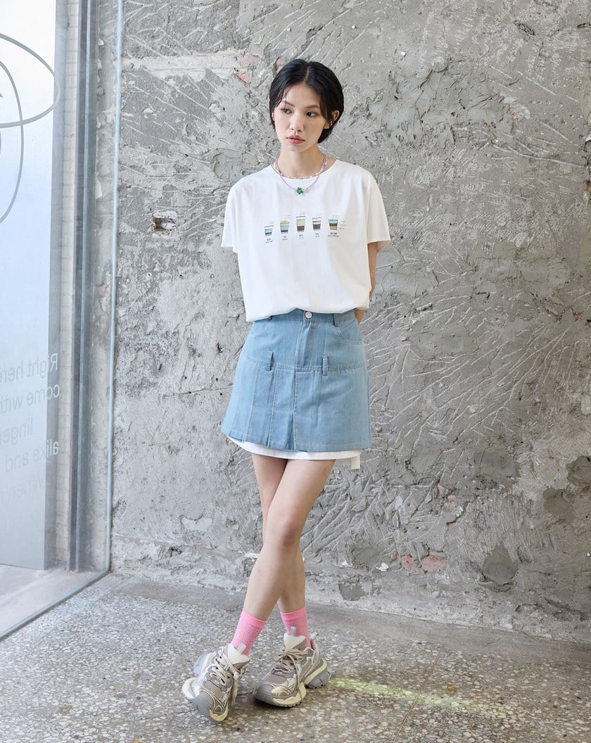 牛仔百褶短裙(附襯褲)