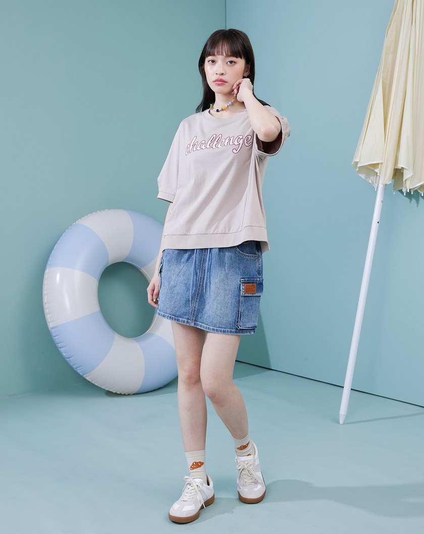 彈性牛仔不走光工裝短褲裙(兩色)