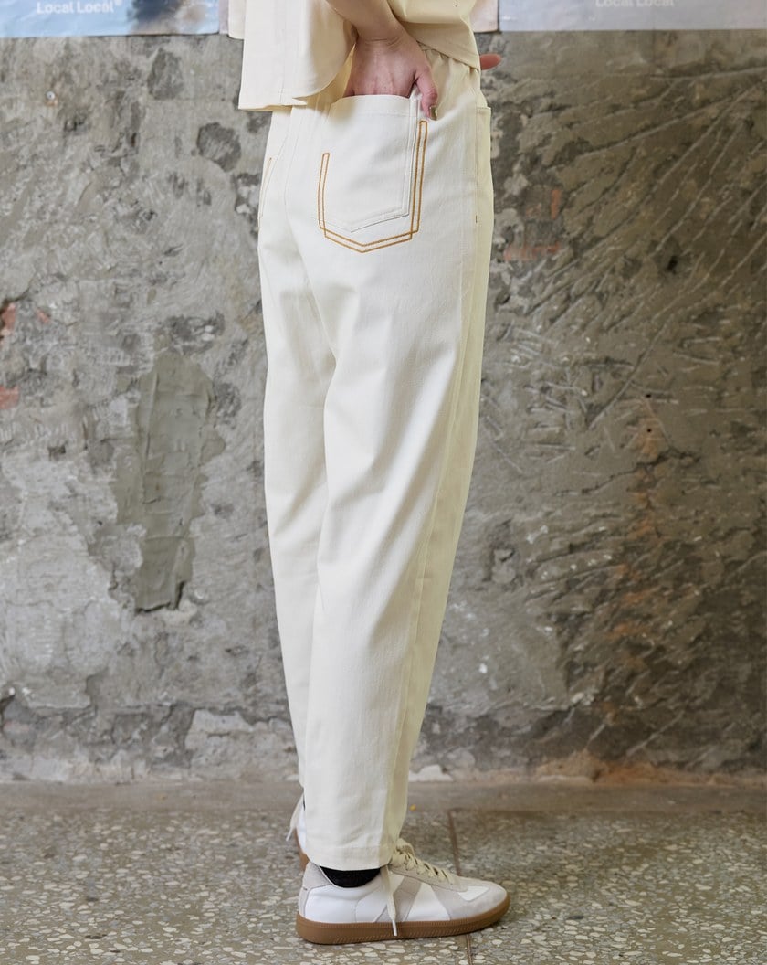 裝飾配色線單邊口袋彈力男友褲(兩色)