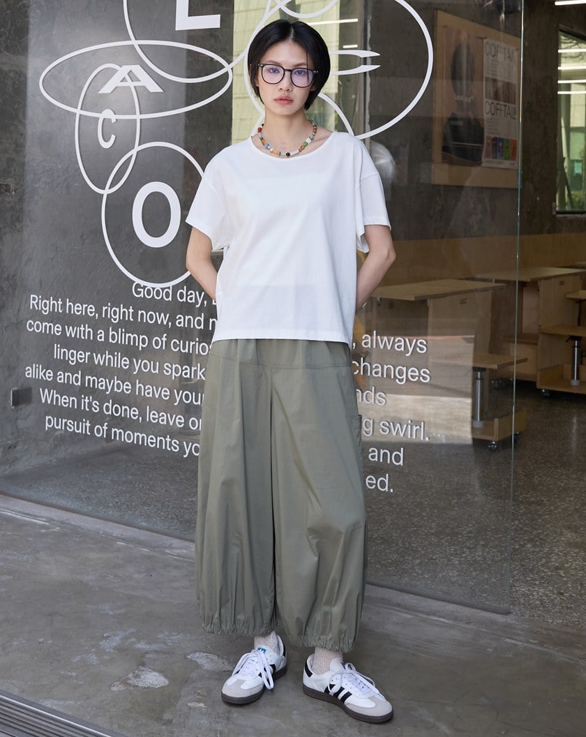 咖啡杯涼感鬆緊泡泡花苞褲(兩色)