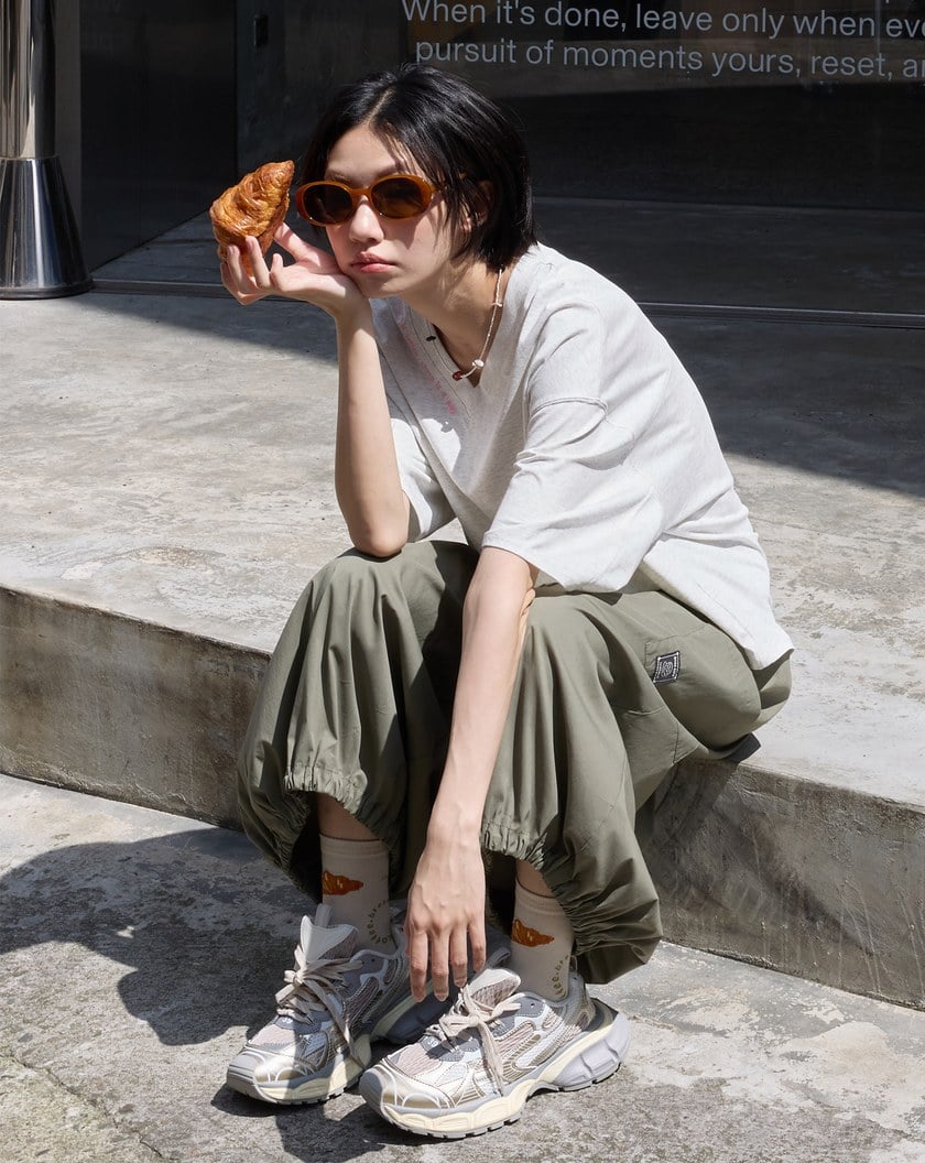 咖啡杯涼感鬆緊泡泡花苞褲(兩色)