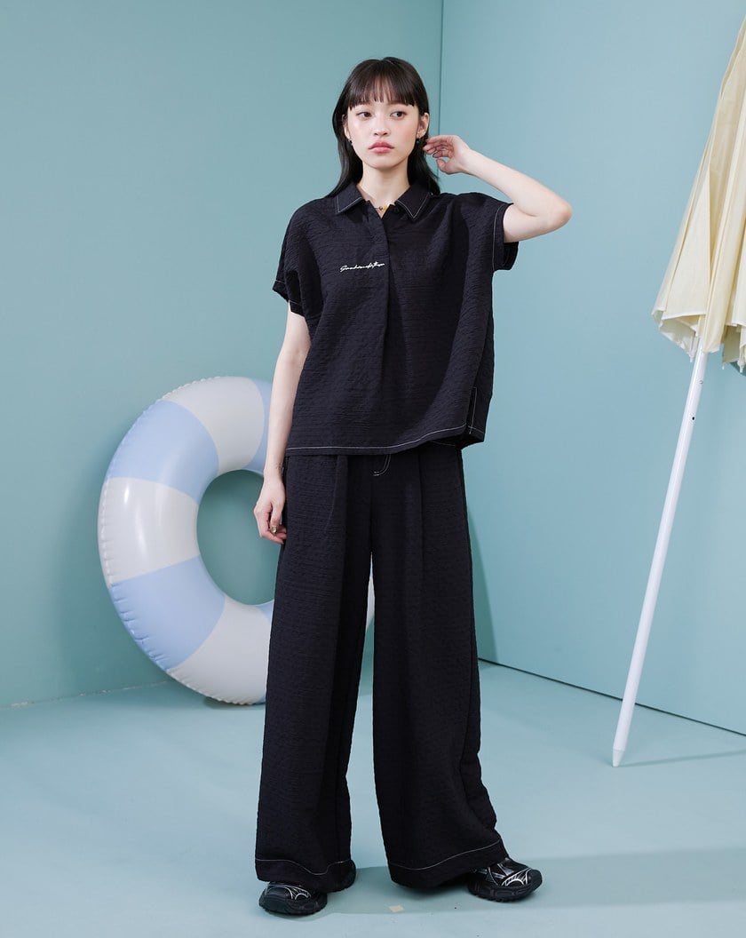 Sea you letter織紋天絲直筒寬褲