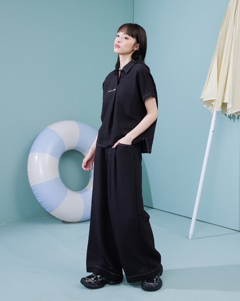 Sea you letter織紋天絲直筒寬褲