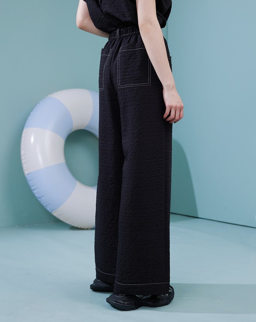 Sea you letter織紋天絲直筒寬褲