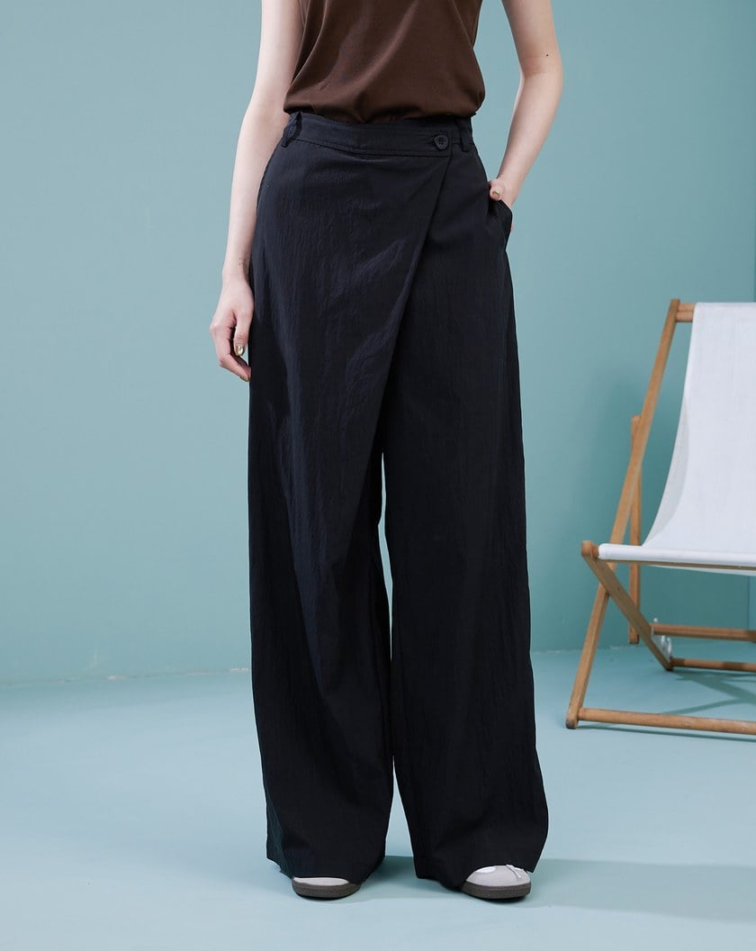 涼感天絲側釦裙片寬褲(兩色)