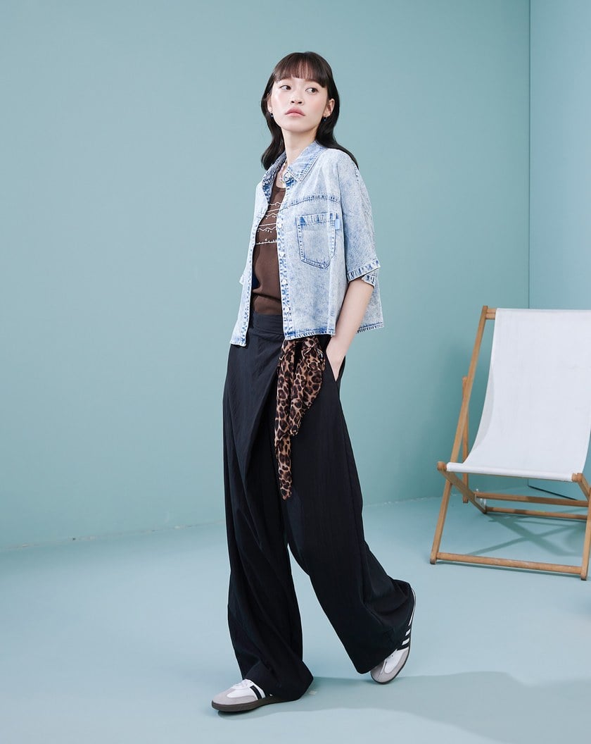 涼感天絲側釦裙片寬褲(兩色)