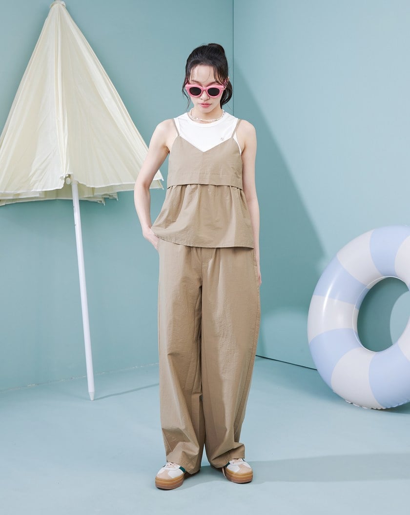 微皺感修身縮口直筒褲(深卡其)