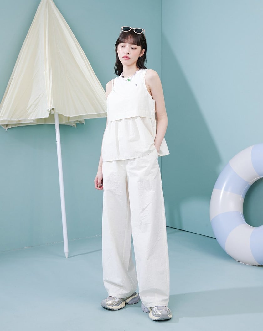 微皺感修身縮口直筒褲(米色)