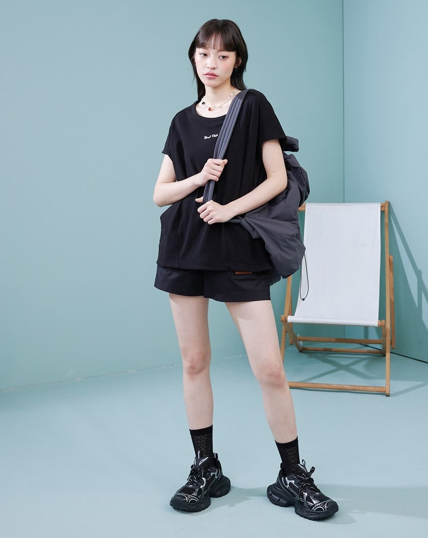 天絲棉皮標鬆緊短褲(兩色)