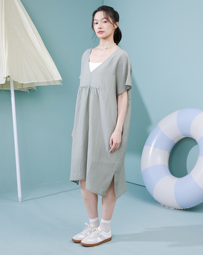 莫代爾輕薄涼感兩件式綁帶洋裝(兩色)