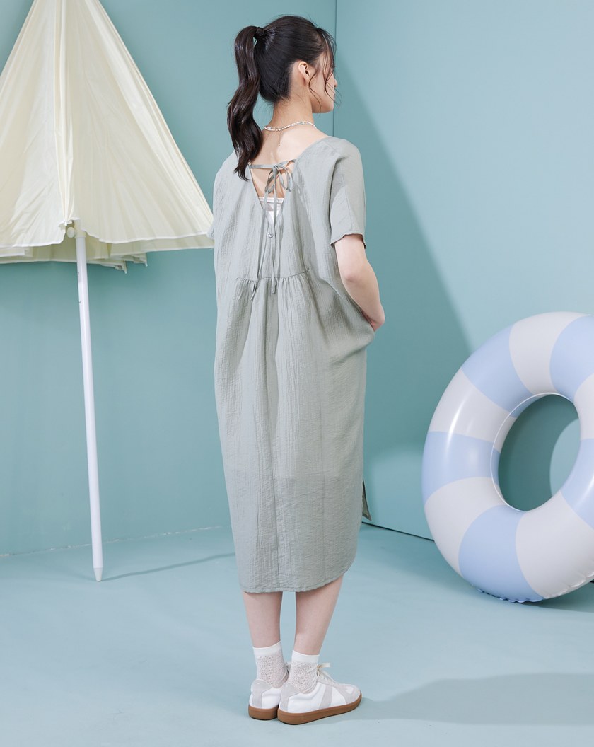 莫代爾輕薄涼感兩件式綁帶洋裝(兩色)