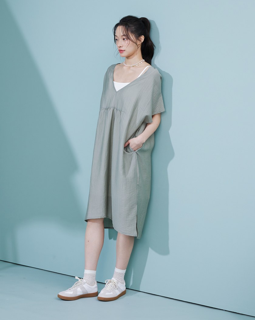 莫代爾輕薄涼感兩件式綁帶洋裝(兩色)