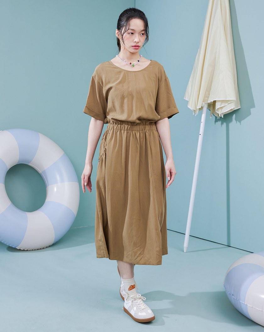 涼感天絲兩穿鬆緊收腰洋裝(兩色)