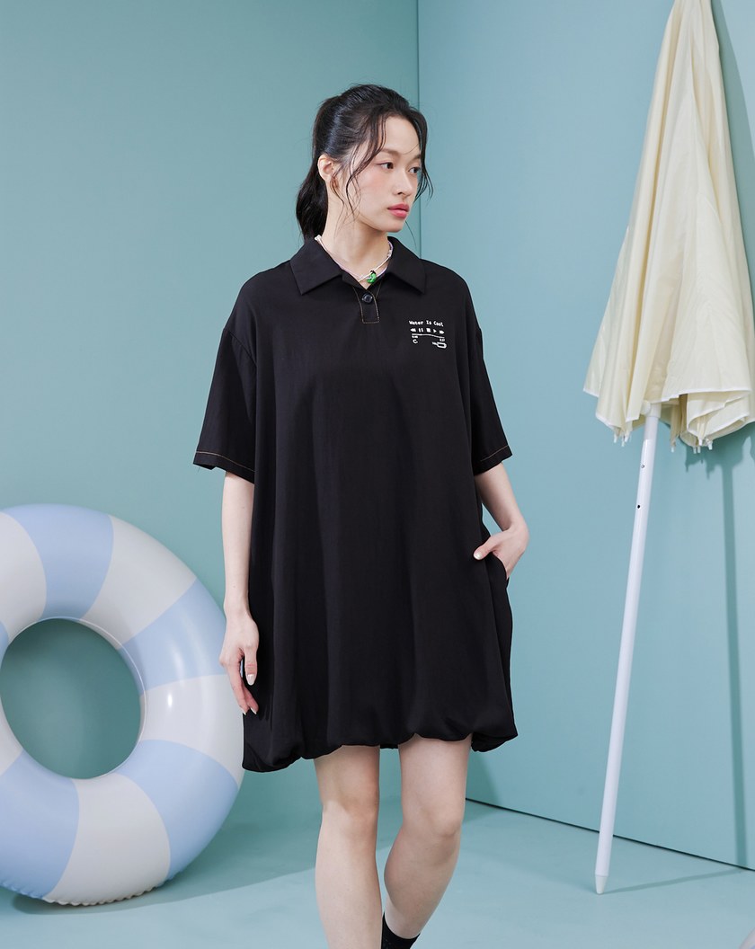 音樂撥放器水洗polo領涼感短洋裝(兩色)
