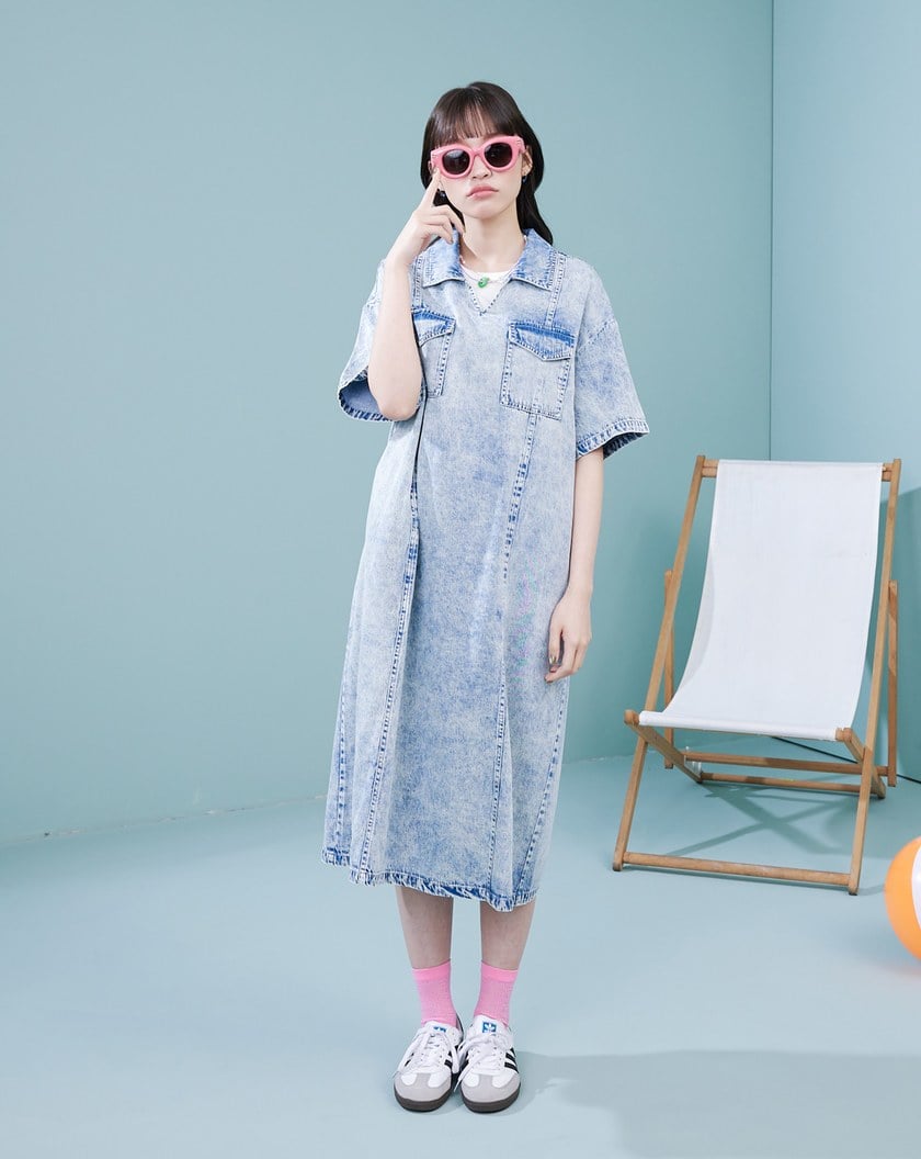 涼感天絲牛仔顯瘦車線洋裝(兩色)