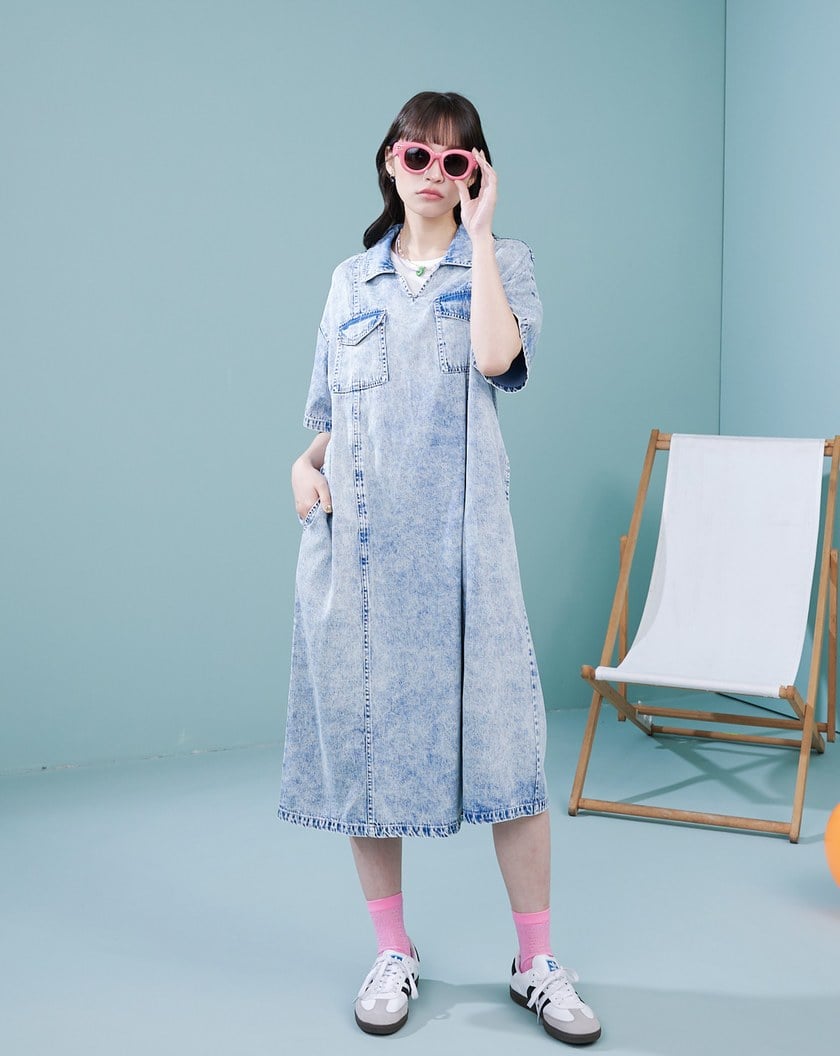 涼感天絲牛仔顯瘦車線洋裝(兩色)