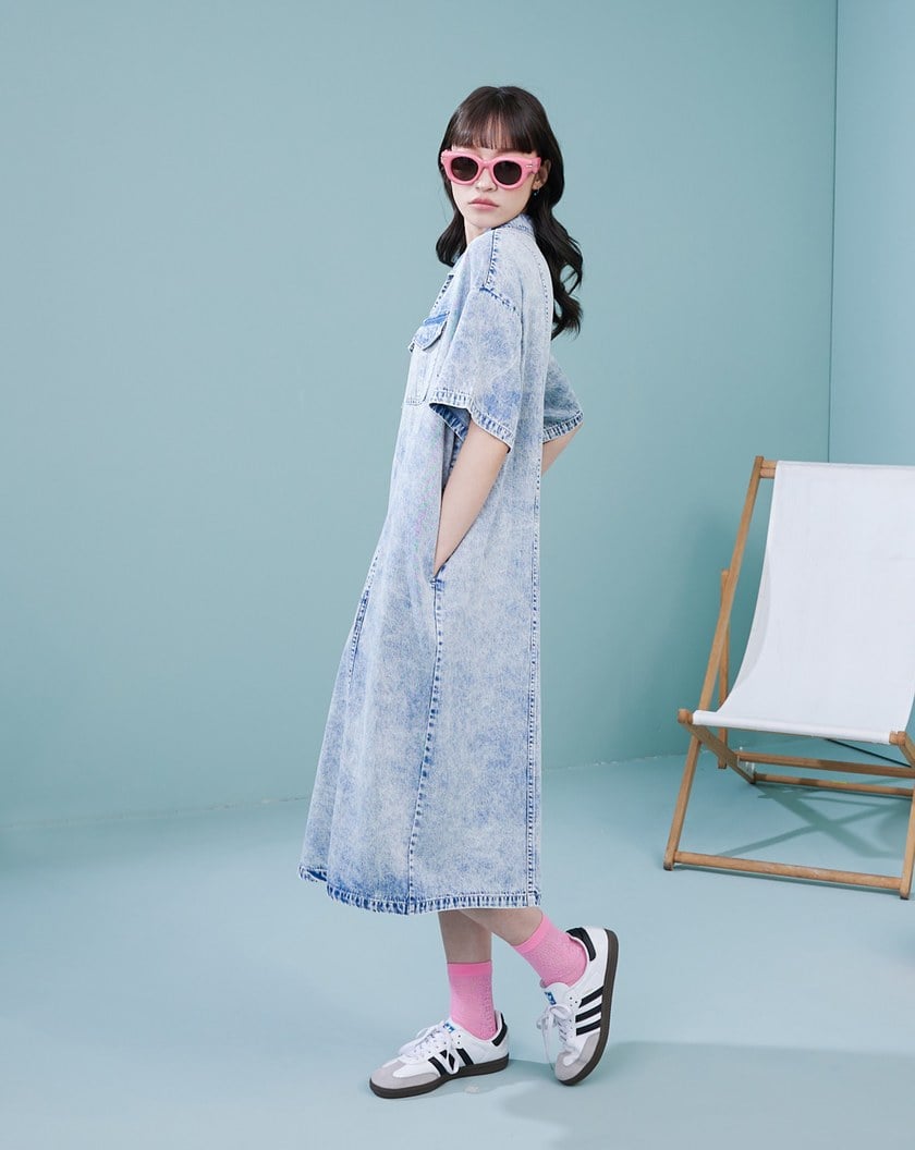 涼感天絲牛仔顯瘦車線洋裝(兩色)