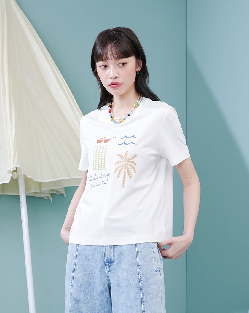 海邊度假印花涼感T恤(兩色)