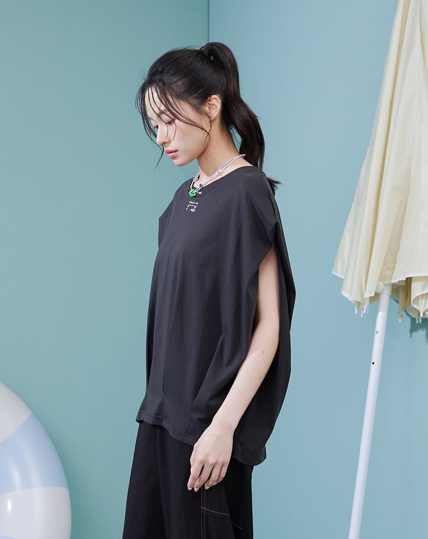 音樂撥放器抓褶連袖涼感上衣(兩色)