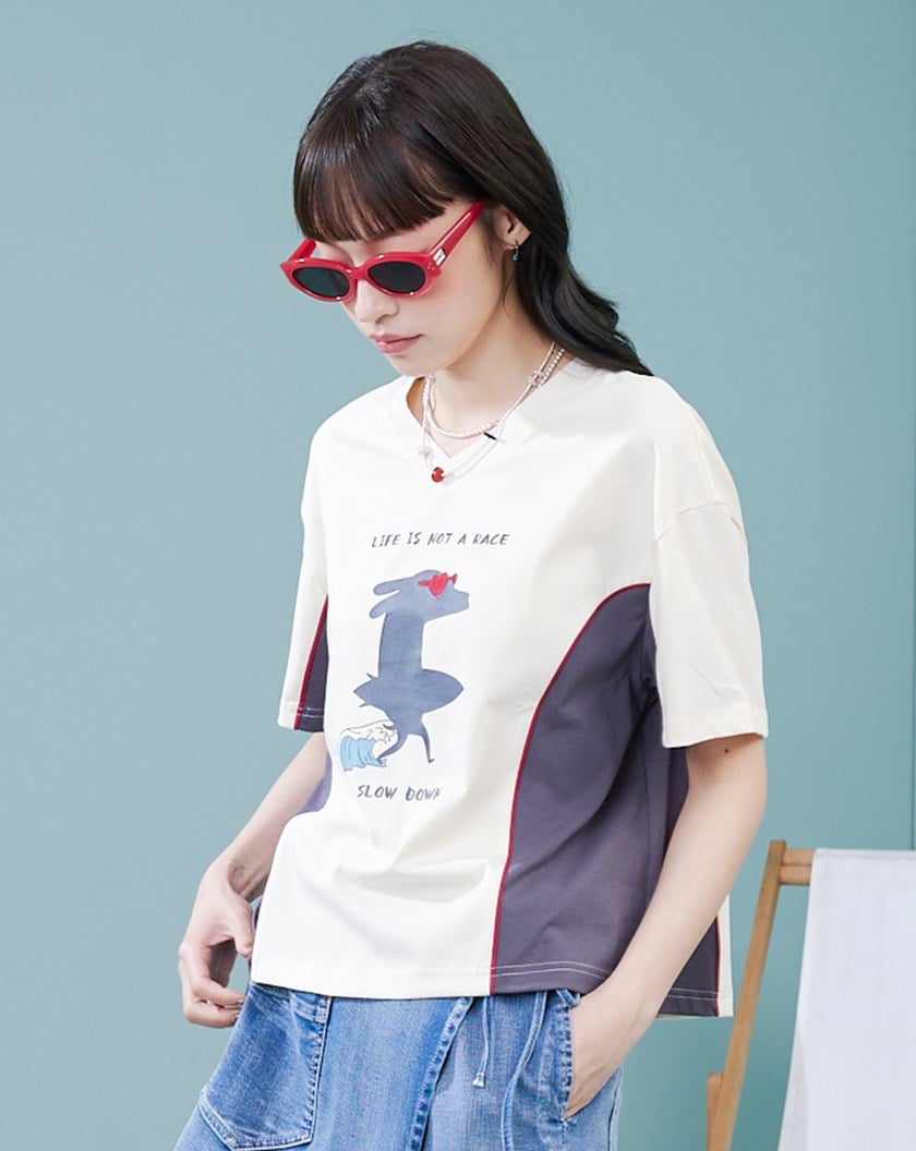 衝浪狗狗顯瘦V領涼感T恤(兩色)