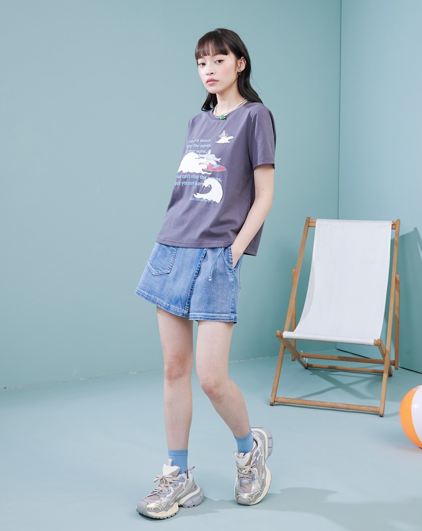 古人衝浪中貼布繡花涼感T恤(三色)