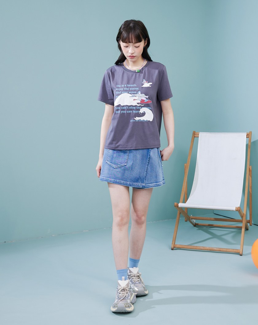 古人衝浪中貼布繡花涼感T恤(三色)