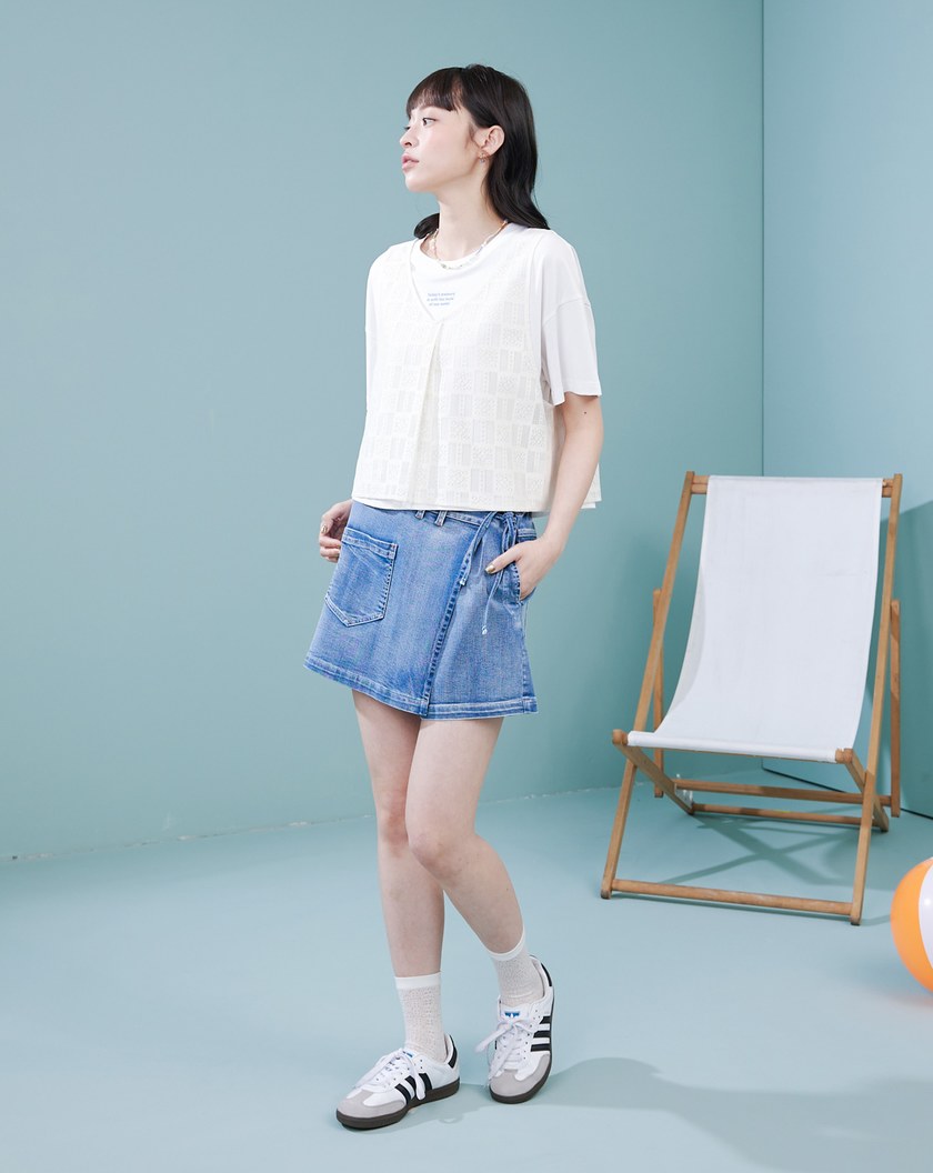 棉質蕾絲背心兩件式涼感T恤(兩色)