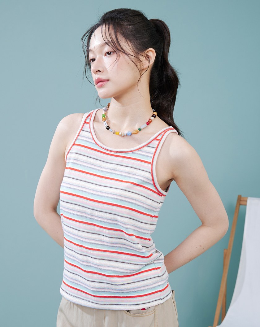 夏日繽紛條紋削肩背心(兩色)